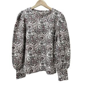 Ann Taylor LOFT Paisley Floral Puff Sleeve Terry Sweatshirt Size M Red NWT‎